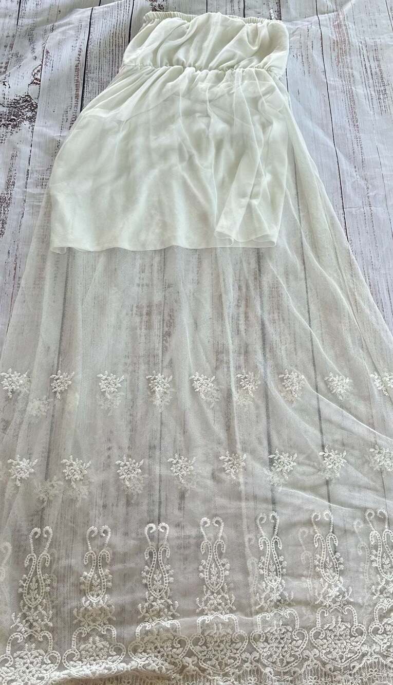 Vintage Body Central Boho Ivory Lace Mesh Maxi dress Cottagecore Fairy Grunge Fe